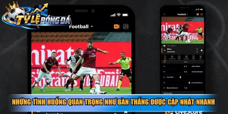Những tình huống quan trọng như bàn thắng được cập nhật nhanh